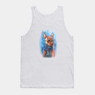 Smart Chihuahua dog with glasses, watercolor print. Tank Top